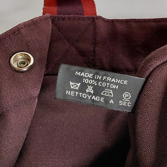 'HERMES-PARIS' 'FOOL TOE BASAS' LARGE PINSTRIPE DOUBLE STRAP CANVAS BAG - Picture 13 of 16